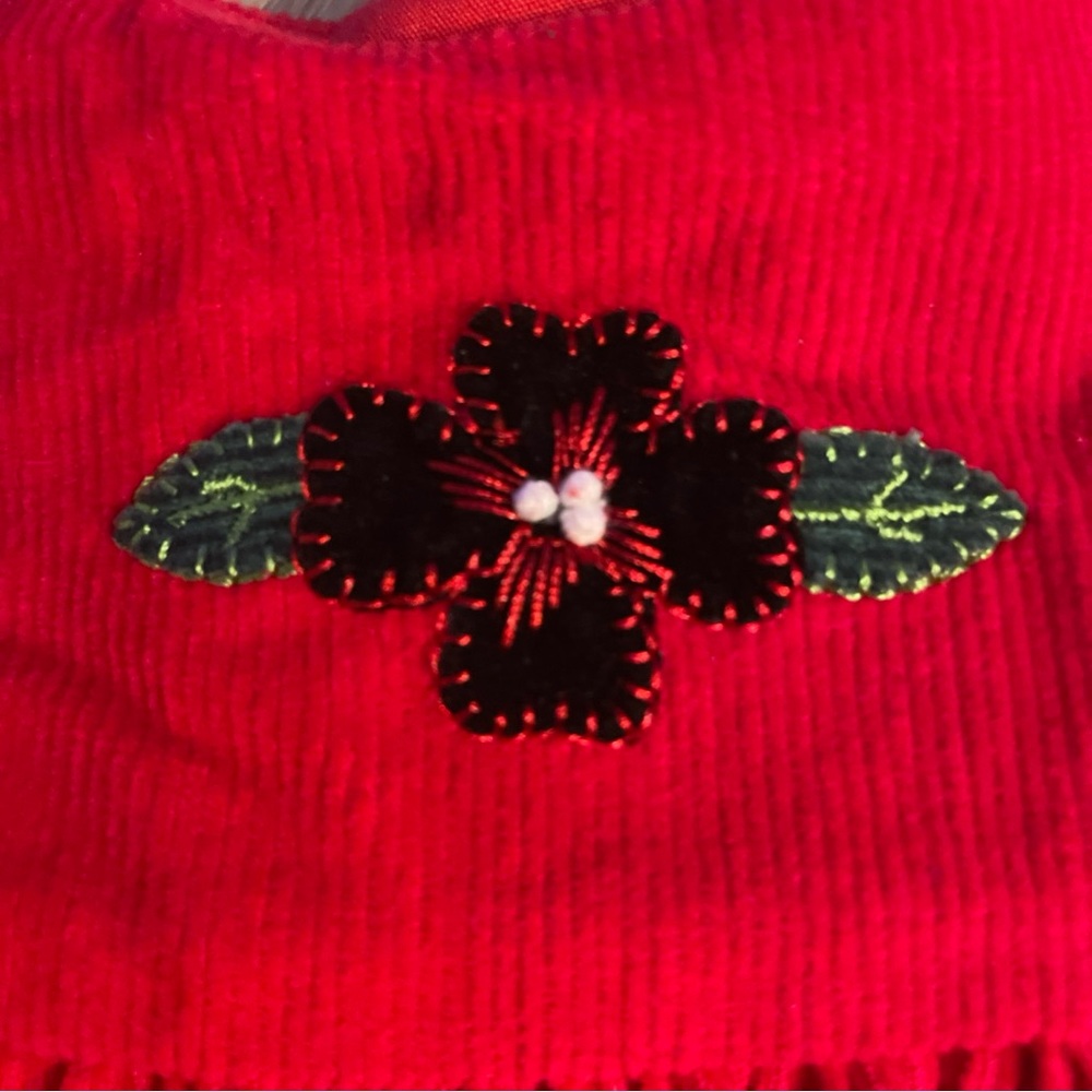 Vintage Red Corduroy Embroidered Girl 3T Dress Plaid Scottish Dog Floral Hearts - Picture 5 of 7
